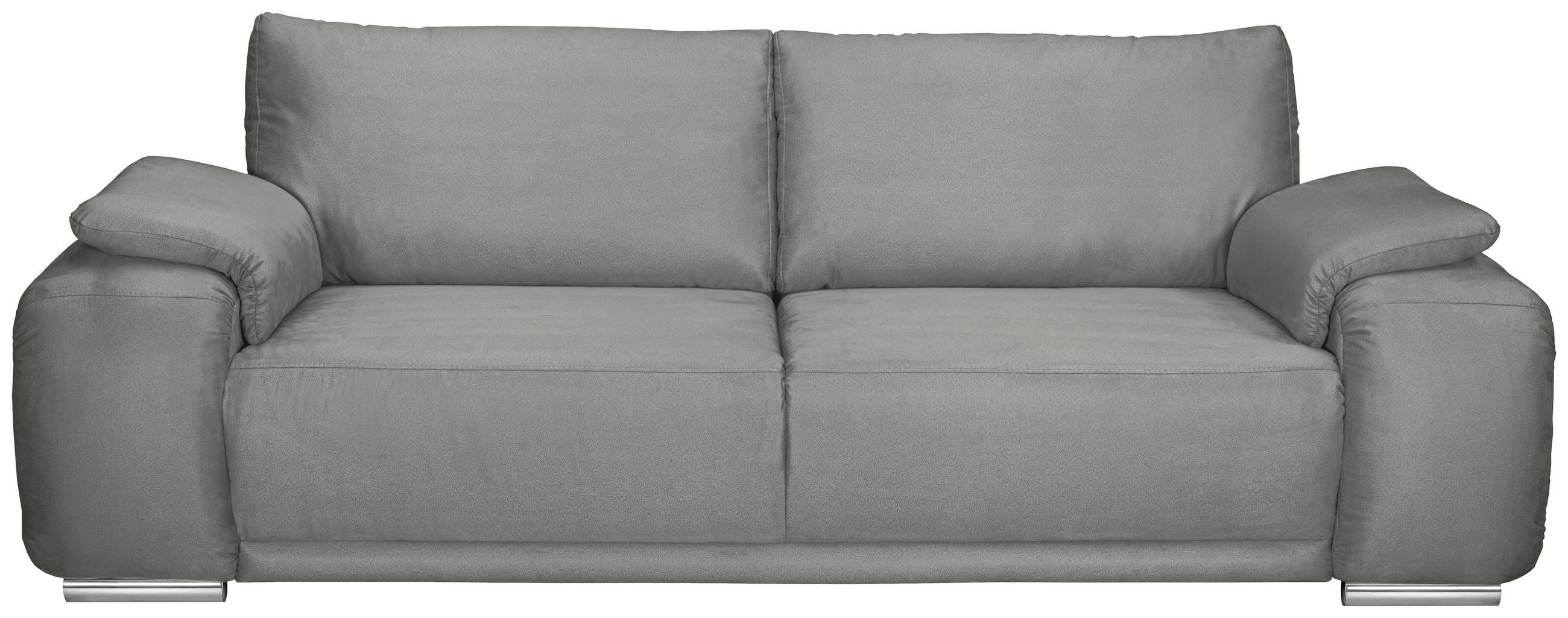 3-SITZER-SOFA Lederlook Hellgrau  - Chromfarben/Hellgrau, KONVENTIONELL, Textil/Metall (241/85/95cm) - Carryhome