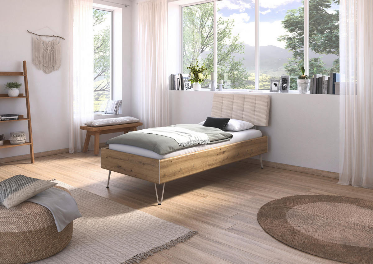 BETT 90/200 cm  in Eiche Artisan  - Champagner/Eiche Artisan, Design, Textil/Metall (90/200cm) - Carryhome