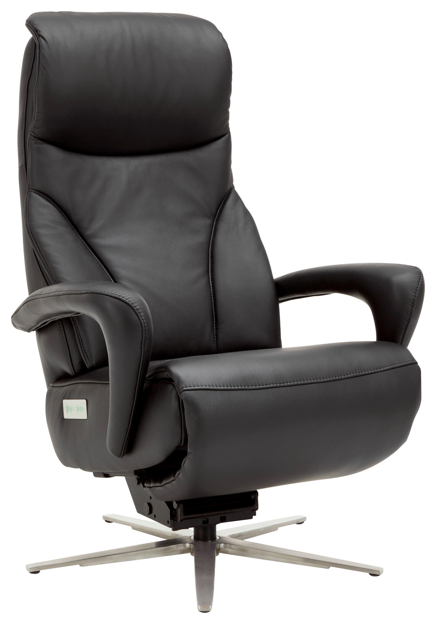 RELAXSESSEL Echtleder Nackenstütze, Relaxfunktion, Kopfteilverstellung    - Edelstahlfarben/Schwarz, Design, Leder/Metall (75/112/88cm) - Dieter Knoll