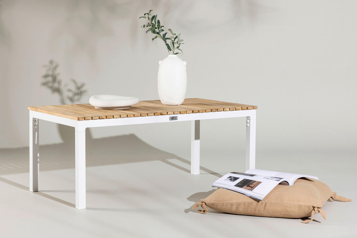 LOUNGETISCH 110/60/45 cm Holz, Metall  - Weiß/Teakfarben, KONVENTIONELL, Holz/Metall (110/60/45cm) - Gardenson