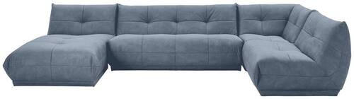 WOHNLANDSCHAFT in Lederlook Blaugrau  - Blaugrau, Trend, Textil (185/390/210cm) - Livetastic