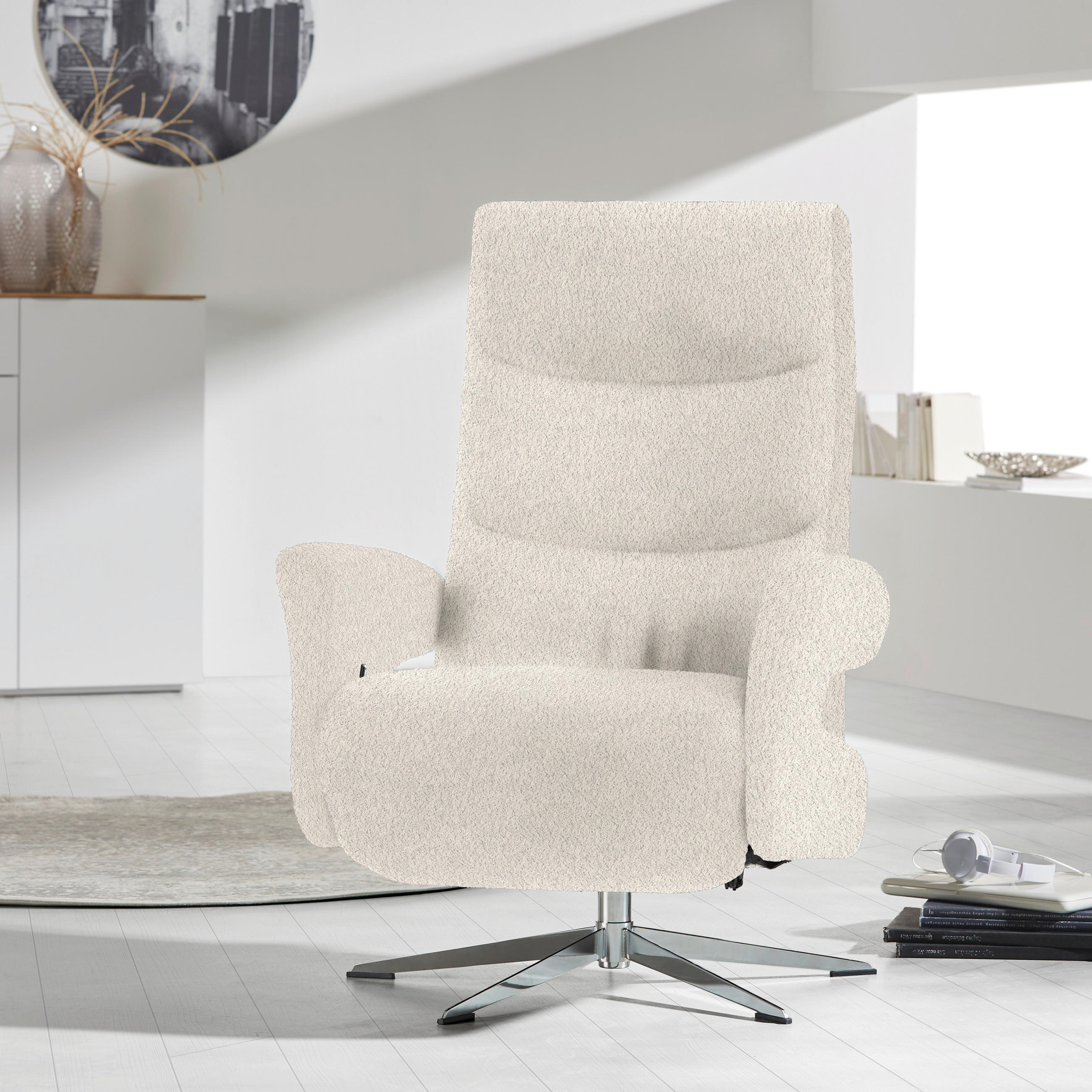 RELAXSESSEL in Textil Beige  - Chromfarben/Beige, Design, Textil/Metall (75/106/89cm) - Welnova