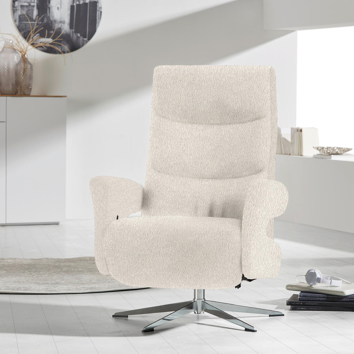 RELAXSESSEL in Textil Beige  - Chromfarben/Beige, Design, Textil/Metall (75/106/89cm) - Welnova