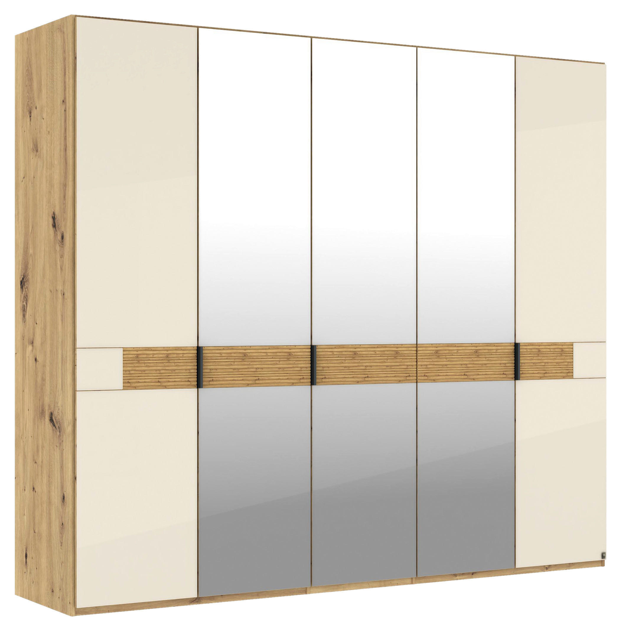 DREHTÜRENSCHRANK 250/216/58 cm,  in Eichefarben, Champagner, 5 Tür(en)  - Schieferfarben/Champagner, Design, Glas/Holz (250/216/58cm) - Musterring