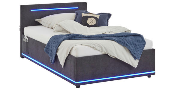 POLSTERBETT 120/200 cm,  in Graphitfarben, Lattenrost, Bettkasten,  - Birkefarben/Buchefarben, Design, Holz/Kunststoff (120/200cm) - Xora