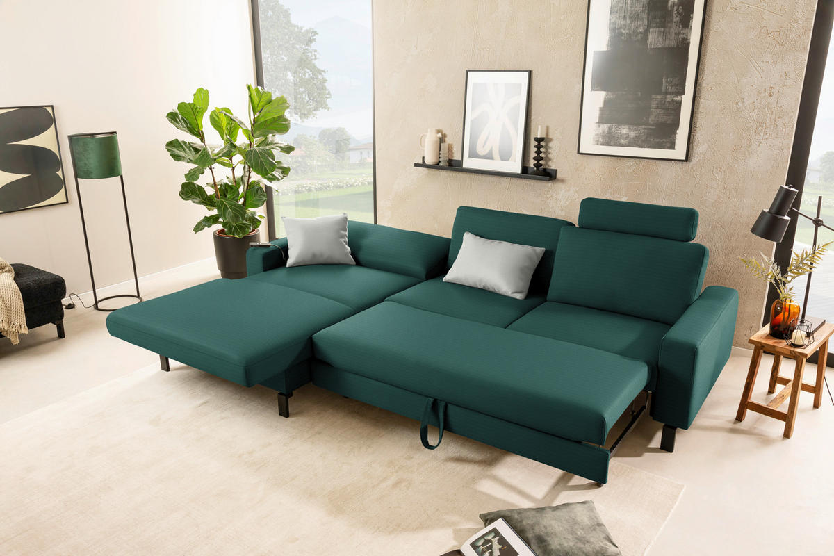 ECKSOFA Cord Waldgrün  - Waldgrün/Schwarz, Design, Textil/Metall (185/298cm) - Pure Home Lifestyle