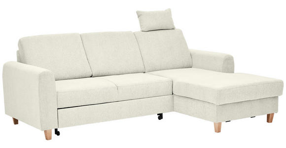 ECKSOFA Creme Flachgewebe  inkl. Bettkasten, Schlaffunktion, Rücken echt, Kopfstütze, Liegefläche im Originalstoff  - Buchefarben/Creme, KONVENTIONELL, Holz/Textil (241/166cm) - Carryhome