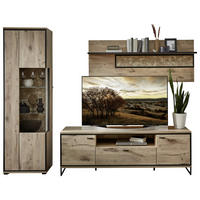 WOHNWAND  in Schwarz, Eichefarben  270/205/49 cm  - Eichefarben/Schwarz, KONVENTIONELL, Glas/Holzwerkstoff (270/205/49cm) - Livetastic