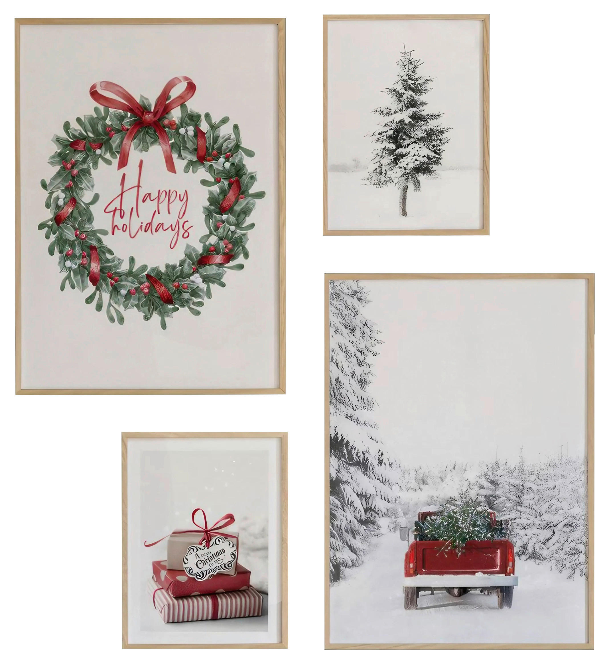 BILDERSET - Rot/Weiß, Basics, Holzwerkstoff - X-Mas