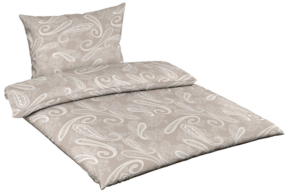BETTWÄSCHE Makosatin 140/200 cm  - Sandfarben/Weiß, Basics, Textil (140/200cm) - Fleuresse