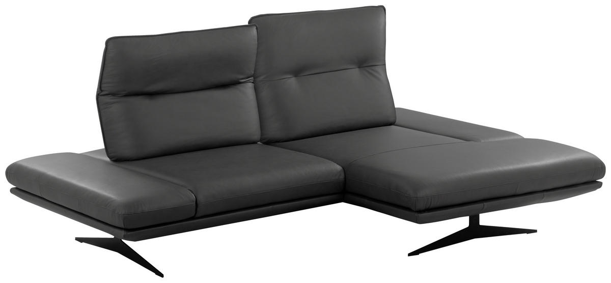 ECKSOFA 235/160 cm  in Echtleder Dunkelgrau Rücken echt, Armteilverstellung, Kopfteilverstellung, Sitztiefenverstellung  235/160 cm  - Dunkelgrau/Schwarz, Design, Leder/Metall (235/160cm) - Celina Home