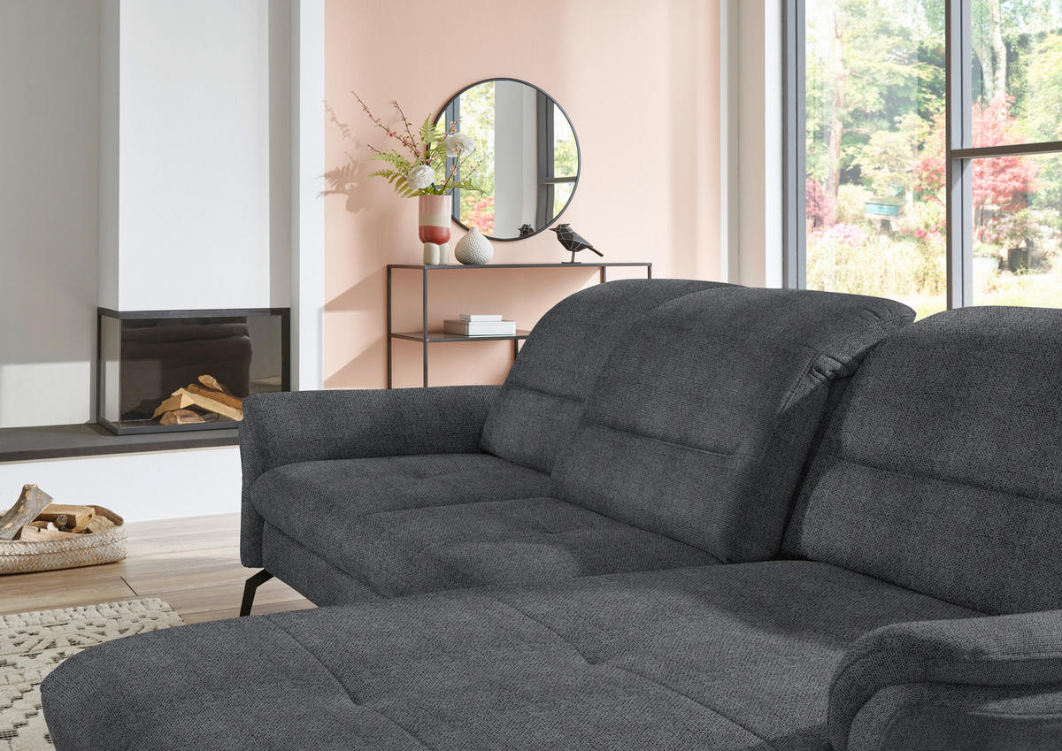 ECKSOFA in Flachgewebe Anthrazit  260/181 cm  - Anthrazit/Schwarz, KONVENTIONELL, Textil/Metall (260/181cm) - Beldomo Speed