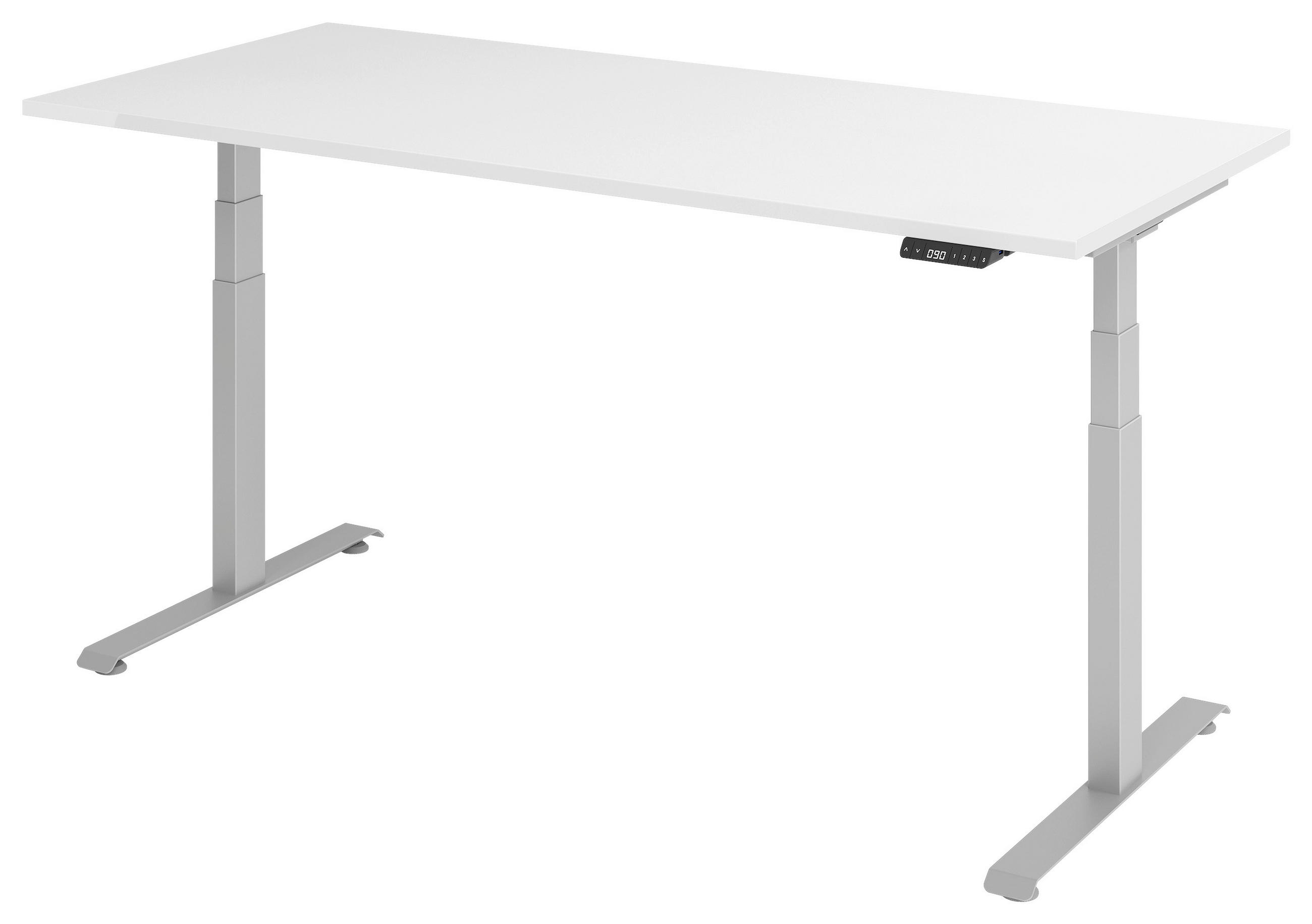 SCHREIBTISCH 180/80/64,5-129,5 cm Silberfarben, Weiß elektrisch höhenverstellbar  - Silberfarben/Weiß, KONVENTIONELL, Holzwerkstoff/Metall (180/80/64,5-129,5cm) - Venda