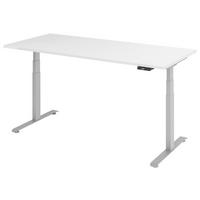 SCHREIBTISCH 180/80/64,5-129,5 cm Silberfarben, Weiß elektrisch höhenverstellbar  - Silberfarben/Weiß, KONVENTIONELL, Holzwerkstoff/Metall (180/80/64,5-129,5cm) - Venda