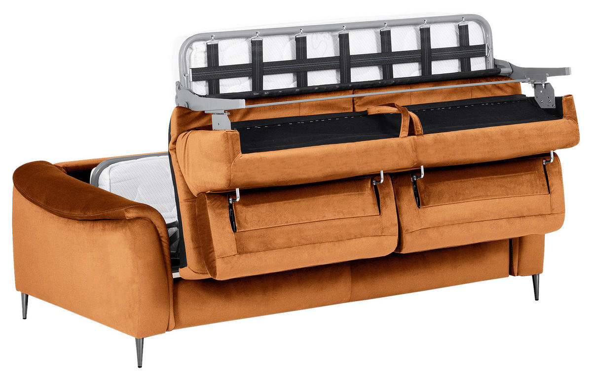 SCHLAFSOFA in Textil Cognac  - Chromfarben/Cognac, Design, Textil/Metall (203/77-98/103cm) - MID.YOU