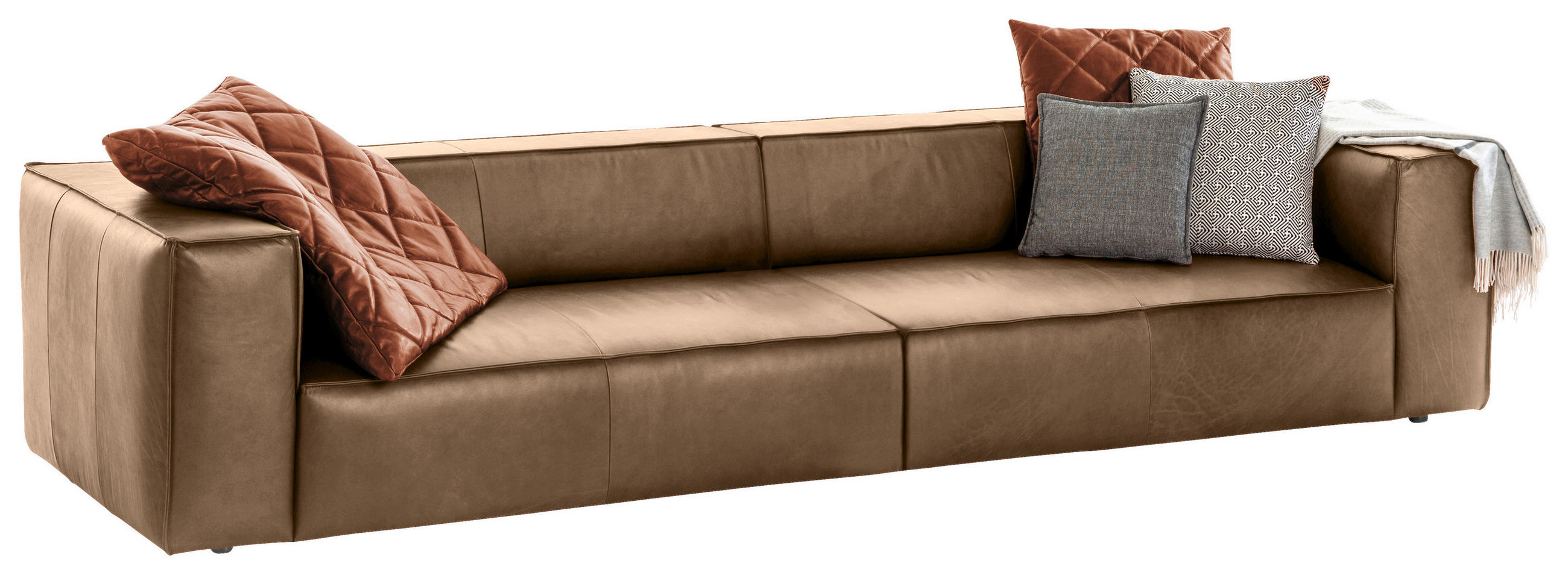 ČTYŘMÍSTNÁ POHOVKA, kůže, fango - fango/černá, Moderní, plast/kůže (300/66/104cm) - Chilliano
