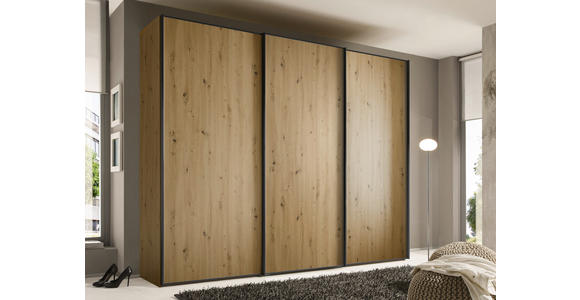 SCHWEBETÜRENSCHRANK  in Eiche Artisan  - Graphitfarben/Eiche Artisan, Design, Holzwerkstoff/Metall (298/222/68cm) - Moderano