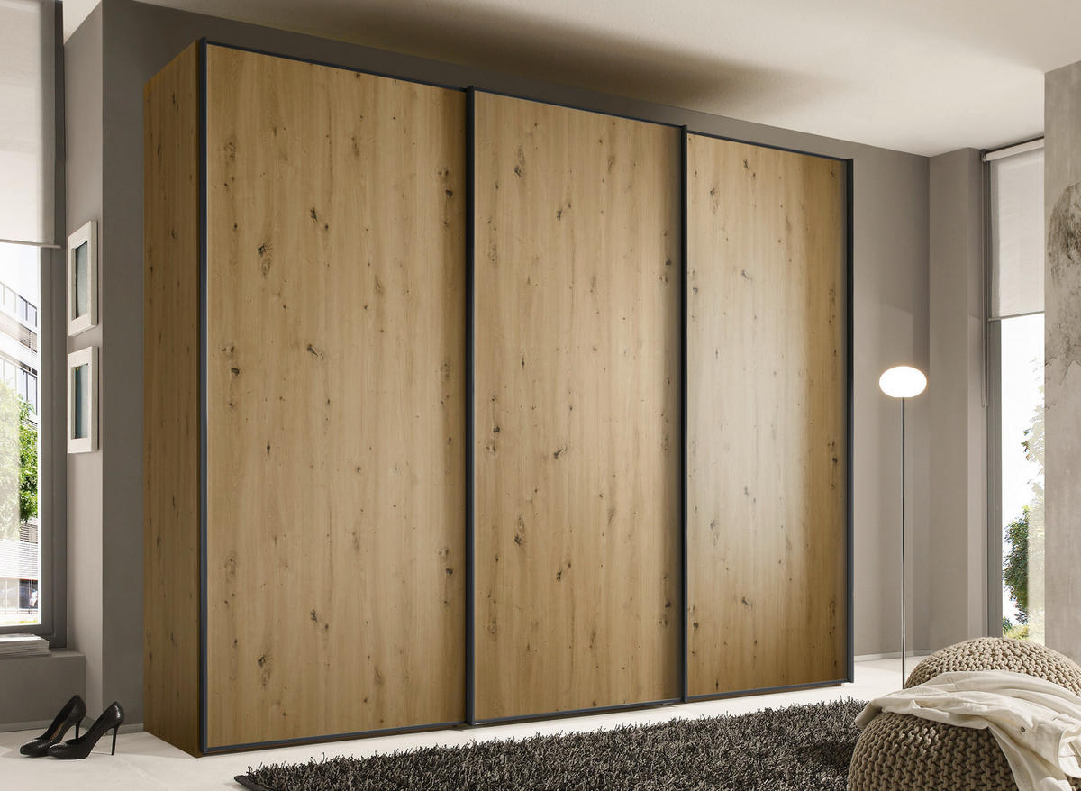 SCHWEBETÜRENSCHRANK in Eiche Artisan  - Graphitfarben/Eiche Artisan, Design, Holzwerkstoff/Metall (298/222/68cm) - Moderano