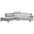 ECKSOFA in Echtleder Hellgrau  239/285 cm  - Hellgrau/Schwarz, Design, Leder/Metall (239/285cm) - Cantus