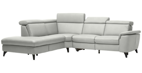 ECKSOFA in Echtleder Hellgrau  239/285 cm  - Hellgrau/Schwarz, Design, Leder/Metall (239/285cm) - Cantus