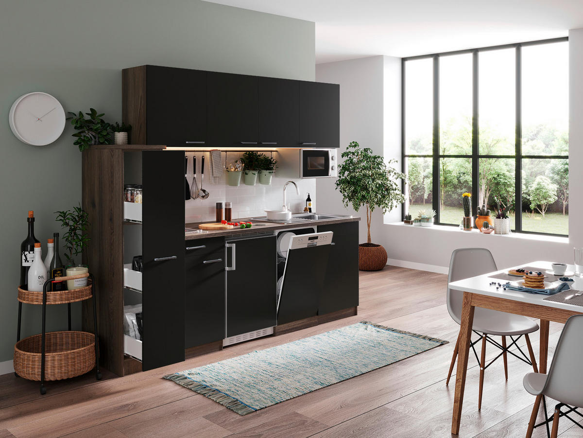 MODULKÖK 225 cm   i svart  - aluminiumfärg/svart, Basics, trämaterial/plast (225cm) - Respekta