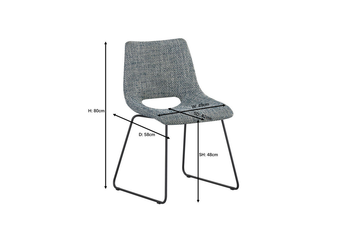 STUHL - Petrol/Schwarz, Design, Textil/Metall (48/79/56cm) - Stylife