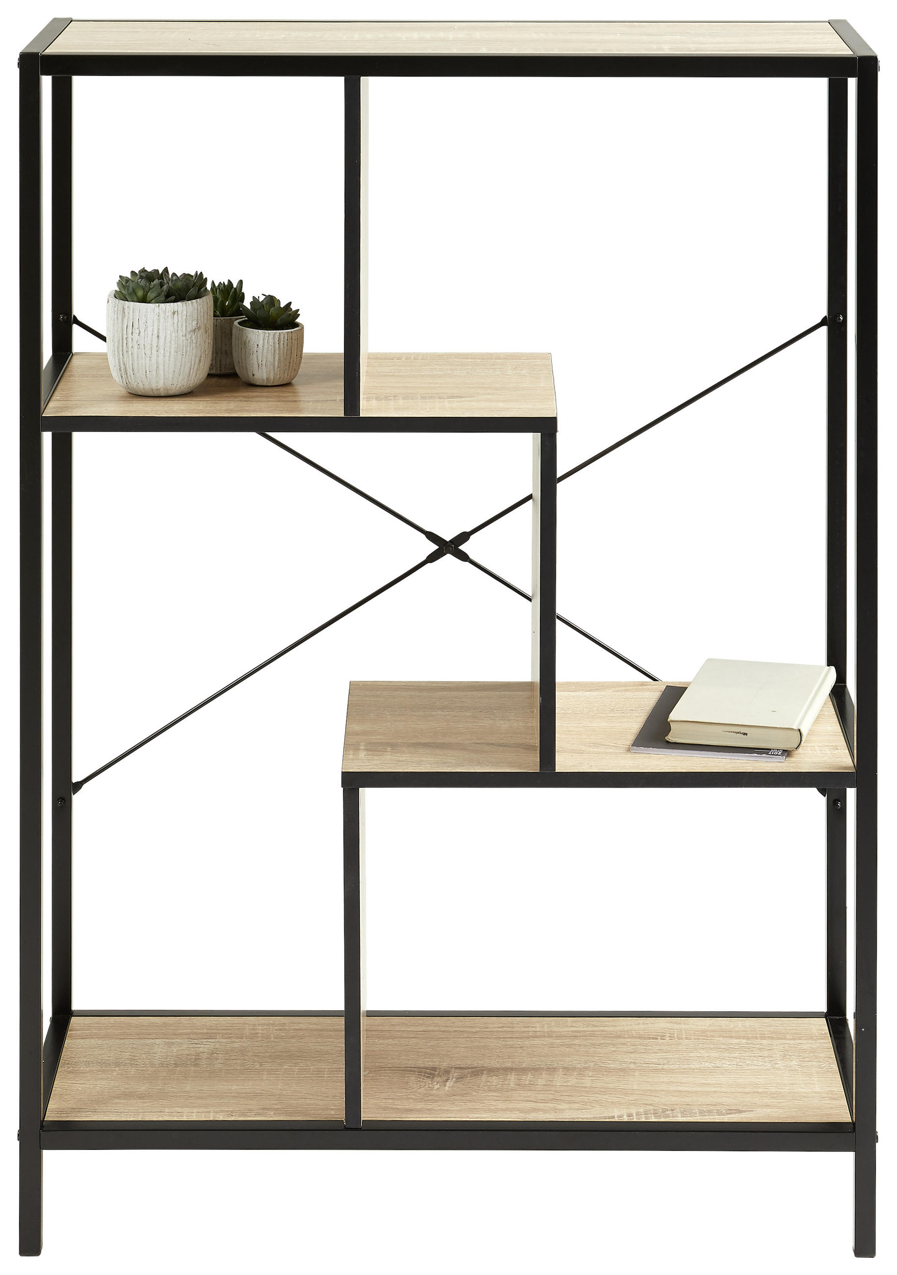 REGAL 80/113/30 cm Schwarz, Eichefarben - Eichefarben/Schwarz, LIFESTYLE, Holzwerkstoff/Metall (80/113/30cm) - MID.YOU