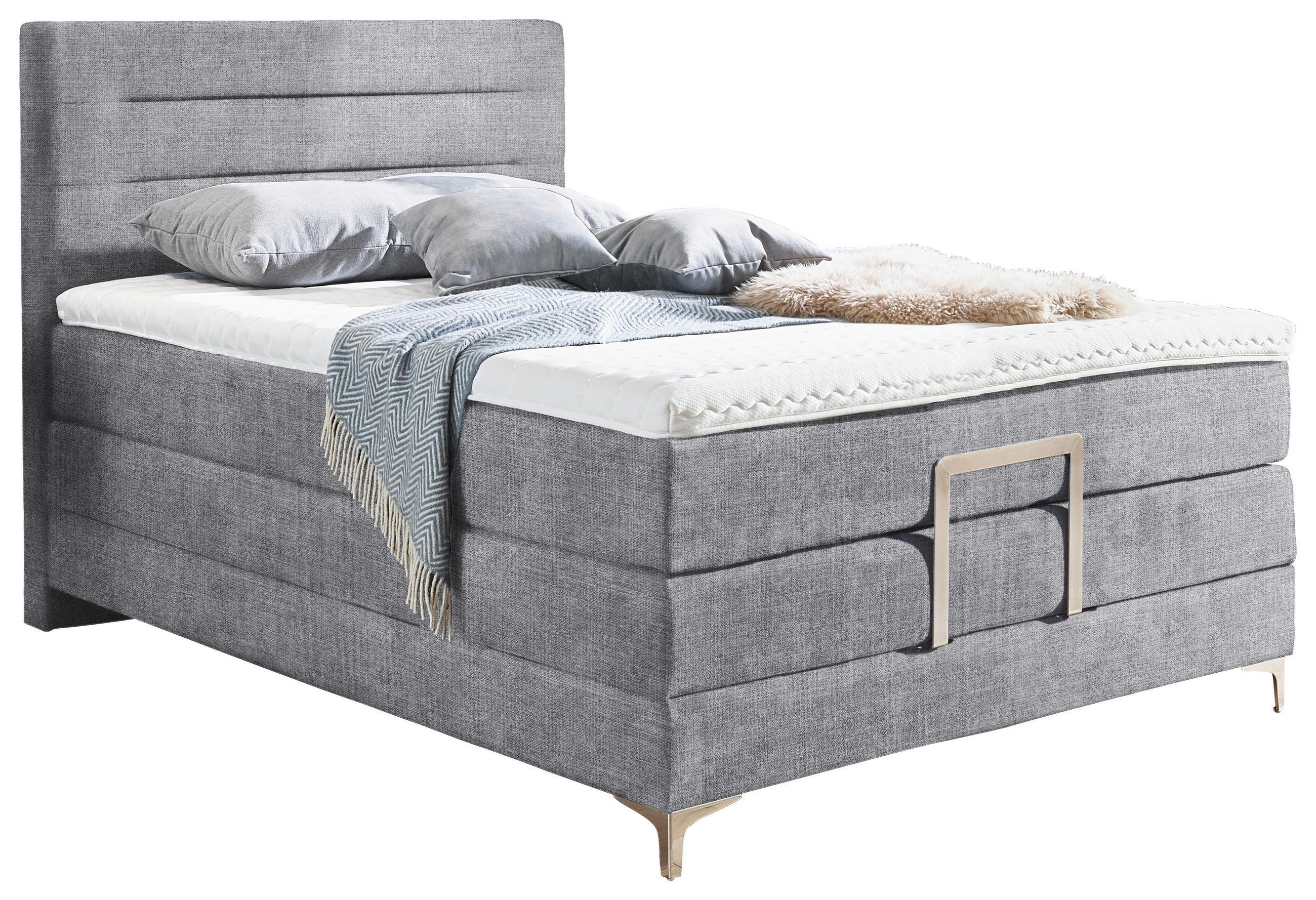 BOXSPRINGBETT 120/200 cm in Hellgrau - Silberfarben/Hellgrau, KONVENTIONELL, Holz/Textil (120/200cm) - Voleo