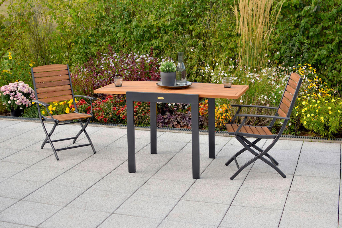 STÔL NA BALKÓN, drevo, kov, 65-130/75/65 cm - prírodná farba/grafitová, Modern, kov/drevo (65-130/75/65cm) - Gardenson