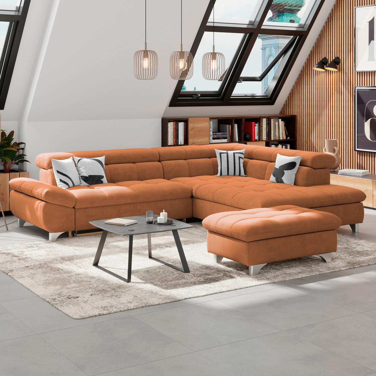 HOCKER Chenille Terracotta  - Chromfarben/Terracotta, KONVENTIONELL, Textil/Metall (108/46/108cm) - Livetastic