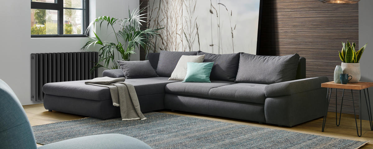 ECKSOFA Anthrazit, Dunkelgrau Webstoff  - Dunkelgrau/Anthrazit, Design, Kunststoff/Textil (313/215cm) - Carryhome