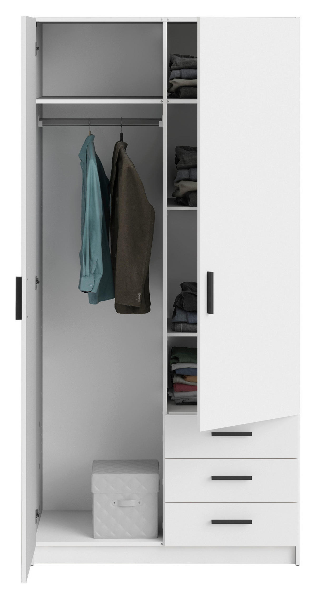 KLEIDERSCHRANK in Weiss  - Weiss/Schwarz, Basics, Holzwerkstoff/Metall (98,5ml) - MID.YOU