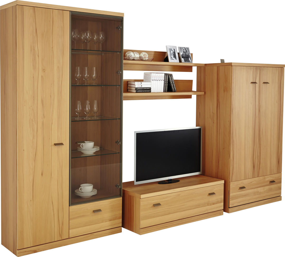 WOHNWAND  in Buchefarben  369/229,9/60 cm  - Buchefarben/Braun, KONVENTIONELL, Glas/Holzwerkstoff (369/229,9/60cm)