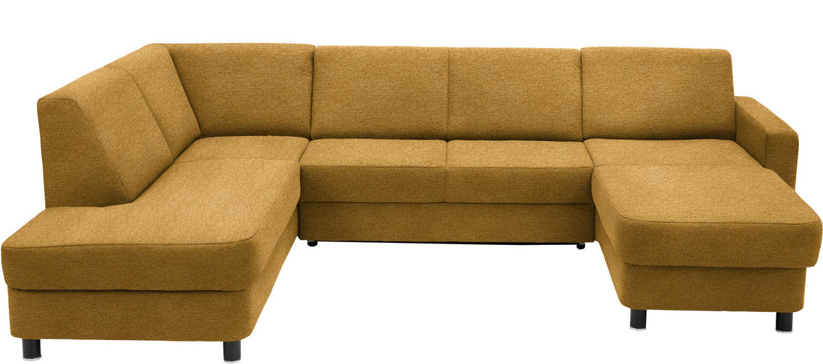 WOHNLANDSCHAFT in Webstoff Honig  - Schwarz/Honig, Design, Holz/Textil (198/296/165cm) - Xora