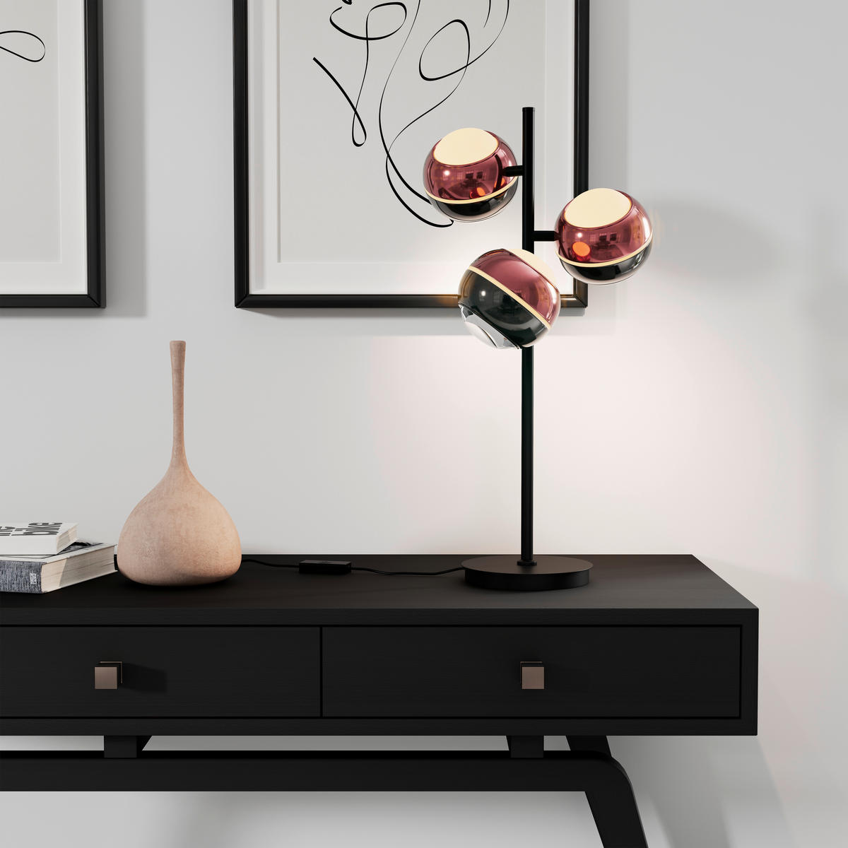 LED-TISCHLEUCHTE Easy 28/60 cm  - Schwarz/Kupferfarben, Design, Glas/Kunststoff (28/60cm) - Dieter Knoll
