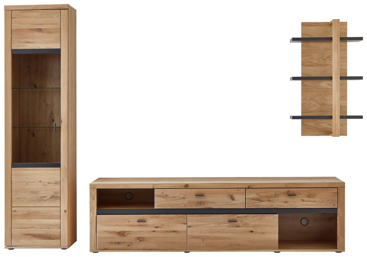 WOHNWAND  in Eichefarben 285,2/209,3/50,2 cm  - Eichefarben/Grau, Design, Glas/Holz (285,2/209,3/50,2cm) - Modante
