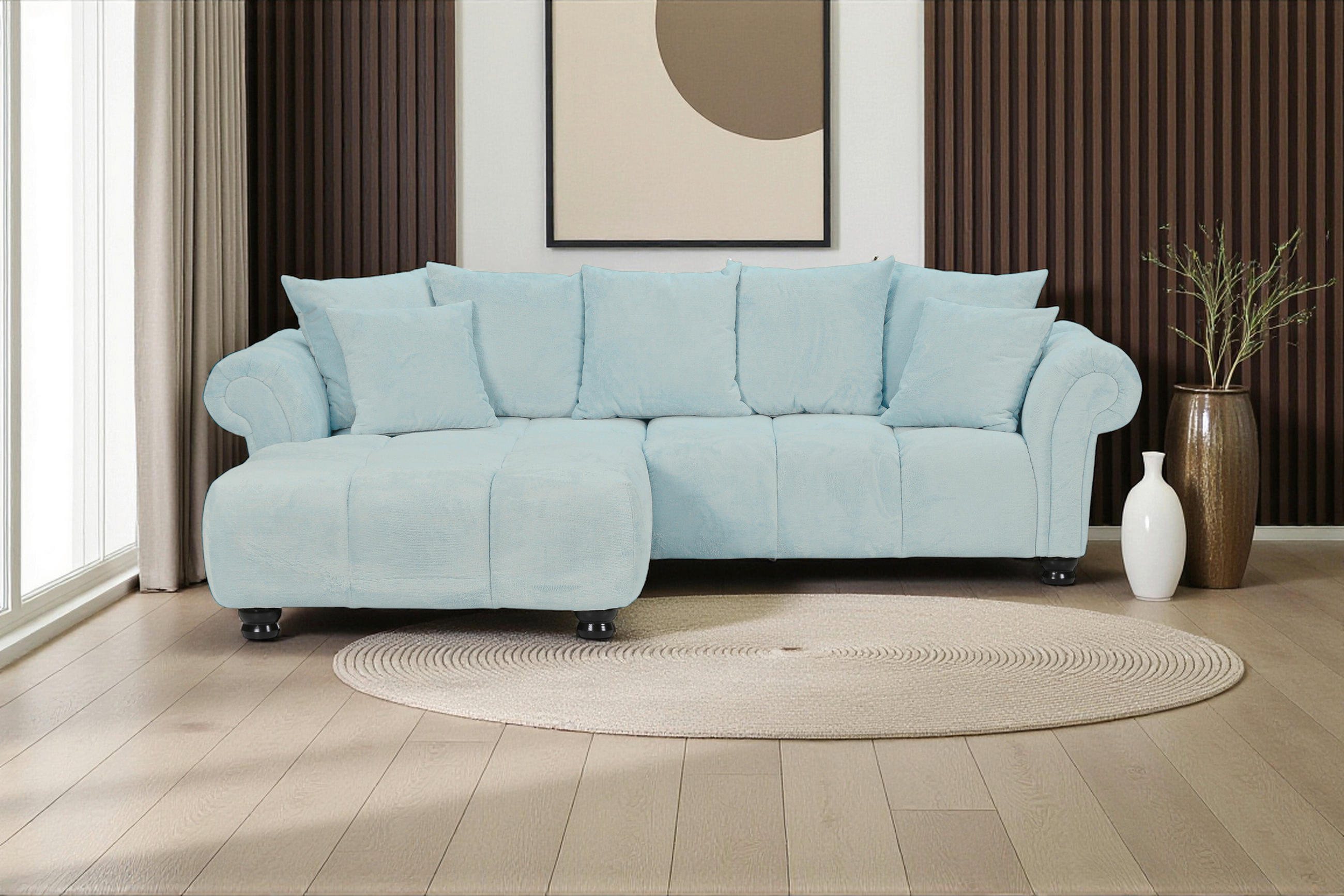 ECKSOFA Mintgrün Plüsch  - Dunkelbraun/Mintgrün, KONVENTIONELL, Holz/Textil (190/288cm) - Carryhome