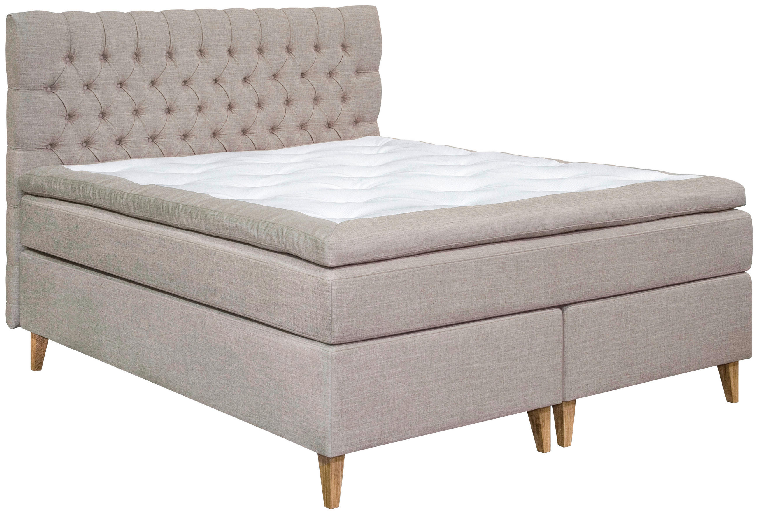 KONTINENTALSÄNG 160/200 cm,  i beige, madrass, stoppad sänggavel, bäddmadrass, H3 = fast  - beige/naturfärgad, Klassisk, metall/trä (160/200cm) - Cassando