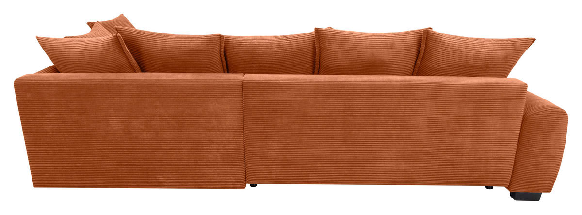 ECKSOFA Dunkelorange Cord Rückenkissen, Armlehnenkissen, Bettkasten, Schlaffunktion, Rücken echt, Liegefläche im Originalstoff  - Dunkelorange/Schwarz, KONVENTIONELL, Kunststoff/Textil (304/212cm) - Carryhome