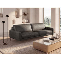 3-SITZER-SOFA SPRING in Lederlook Echtleder Dunkelgrau  - Dunkelgrau/Schwarzchrom, Design, Leder/Textil (187/85/92cm) - Livetastic
