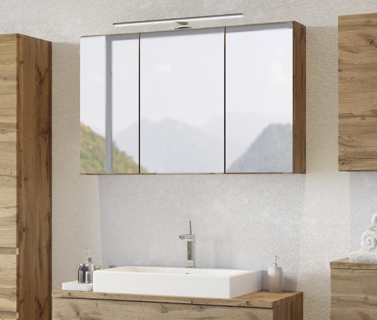 BADEZIMMER  in 100 cm  - Eiche Wotan/Weiß, MODERN, Keramik/Holzwerkstoff (100cm) - Held