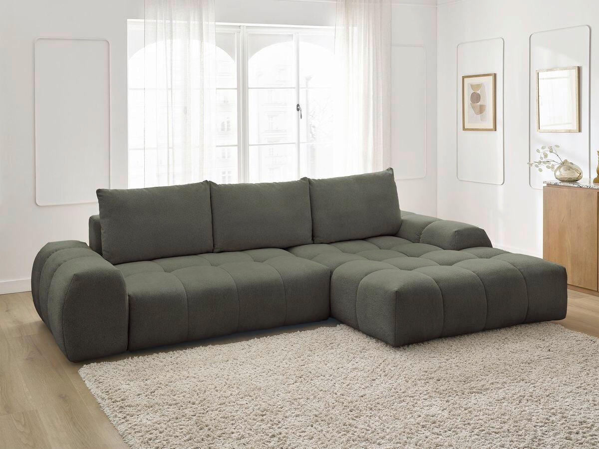 ECKSCHLAFSOFA EVEREST  mit Rücken echt, Armteil links, Armteil rechts Flachgewebe Grün  - Schwarz/Grün, MODERN, Kunststoff/Textil (318/180cm) - Livetastic
