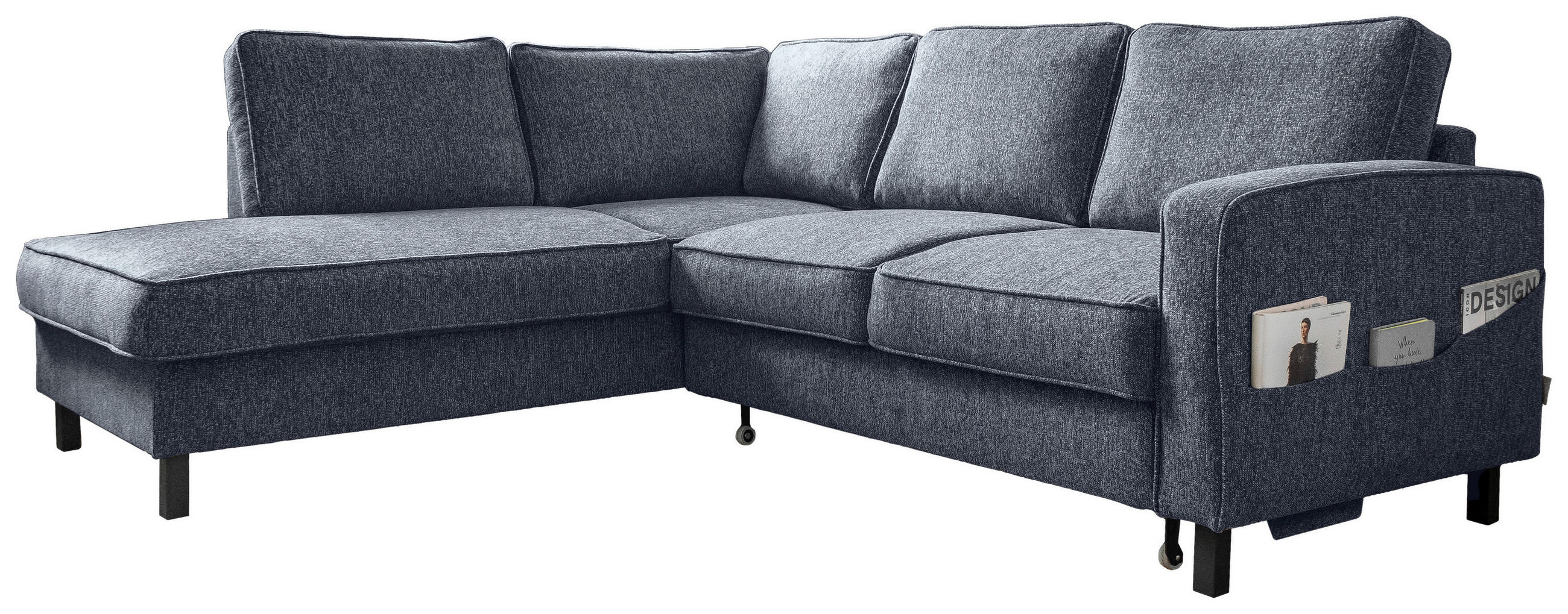 ECKSOFA in Struktur Dunkelblau  - Schwarz/Dunkelblau, Holz/Textil (198/233cm) - MID.YOU