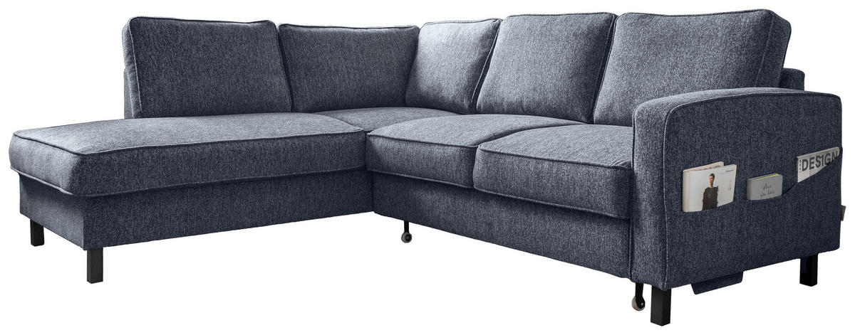 ECKSOFA in Struktur Dunkelblau  - Schwarz/Dunkelblau, Holz/Textil (198/233cm) - MID.YOU