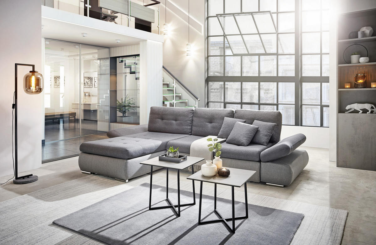 ECKSOFA in Webstoff Hellgrau, Anthrazit  - Chromfarben/Anthrazit, Design, Kunststoff/Textil (302/187cm) - Carryhome