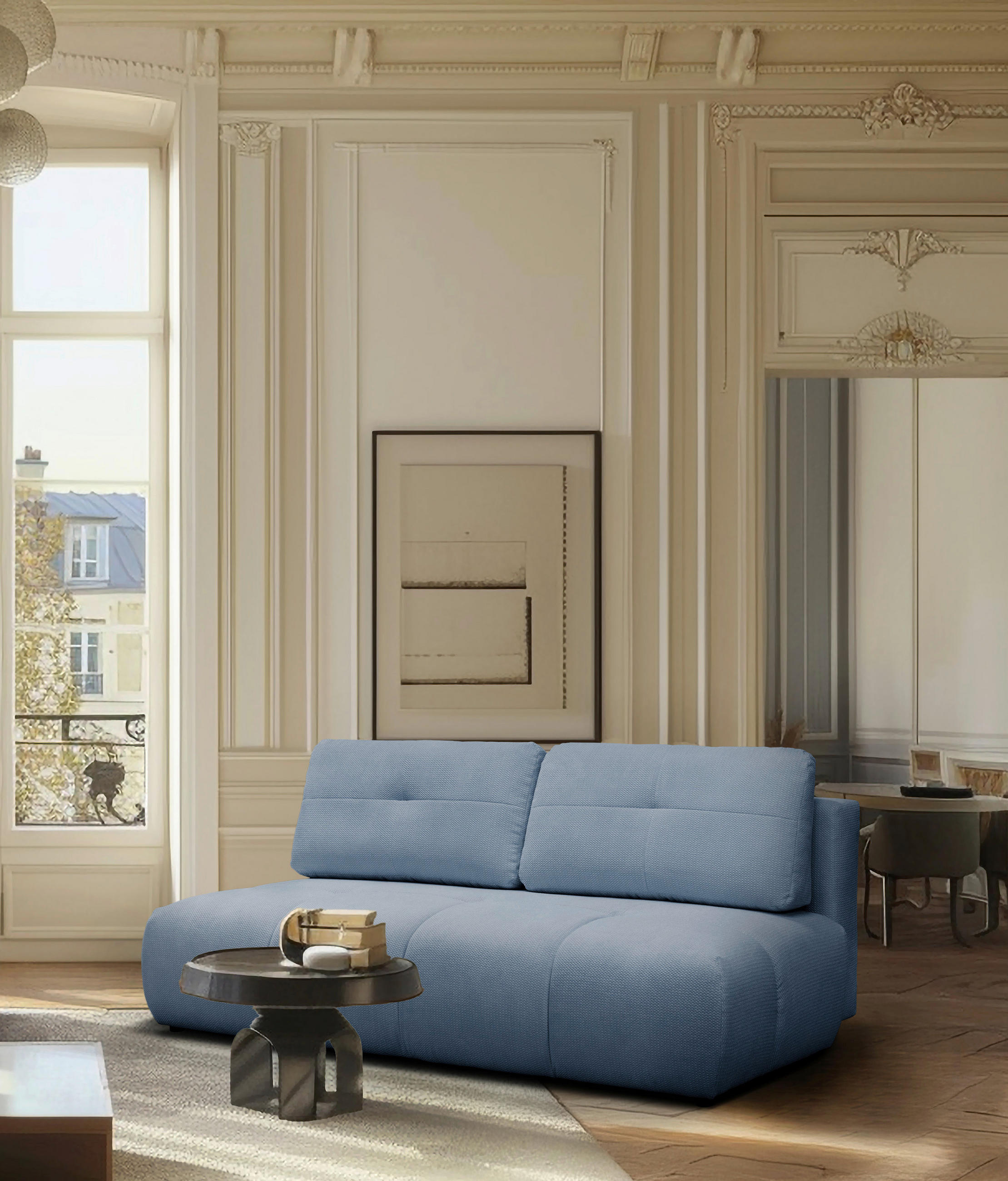 SCHLAFSOFA Struktur Blaugrau  - Blaugrau/Schwarz, Design, Textil (208cm) - MID.YOU