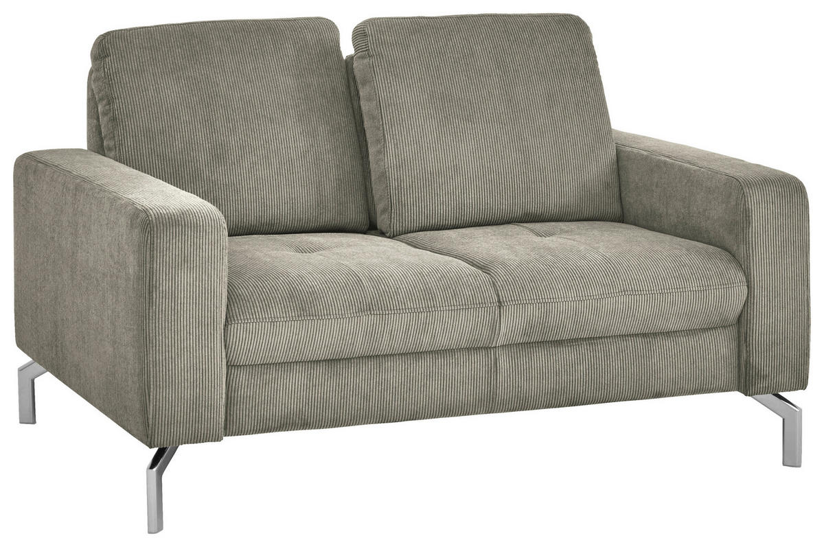 2-SITZER-SOFA  in Feincord Greige  - Chromfarben/Greige, Design, Textil/Metall (142/87/105cm) - Beldomo Style