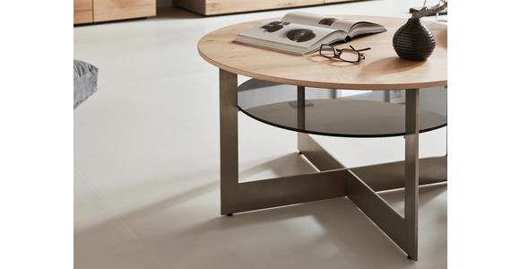 COUCHTISCH in Glas, Holz, Holzwerkstoff, Metall 85/45 cm - Edelstahlfarben/Eichefarben, Design, Glas/Holz (85/45cm) - Dieter Knoll