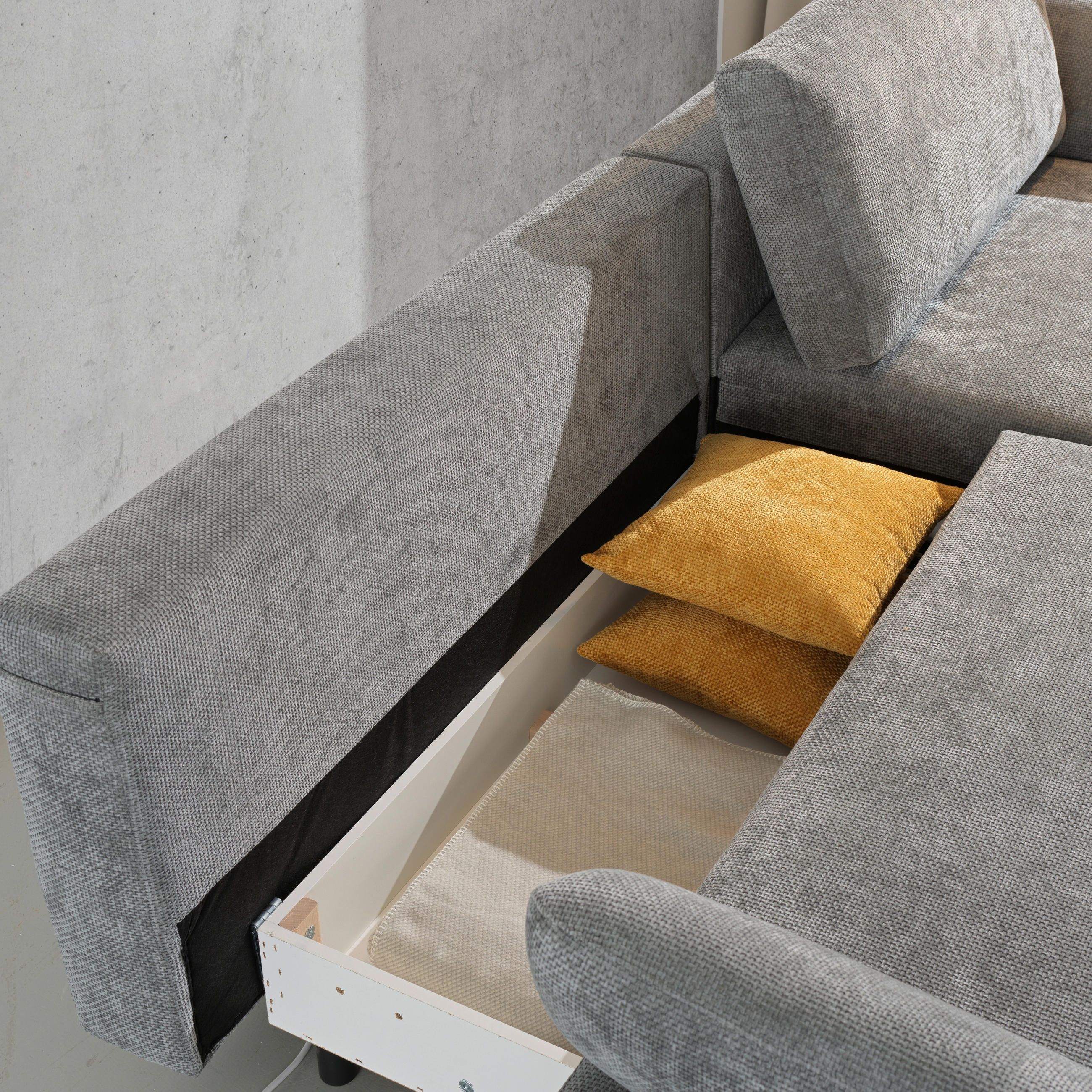 Thumbnail - Livetastic Ecksofa Colorado, Grau, Textil, 3-Sitzer, Füllung: Schaumstoffflocken, Ottomane links, L-Form, 284x186 cm, Rü...