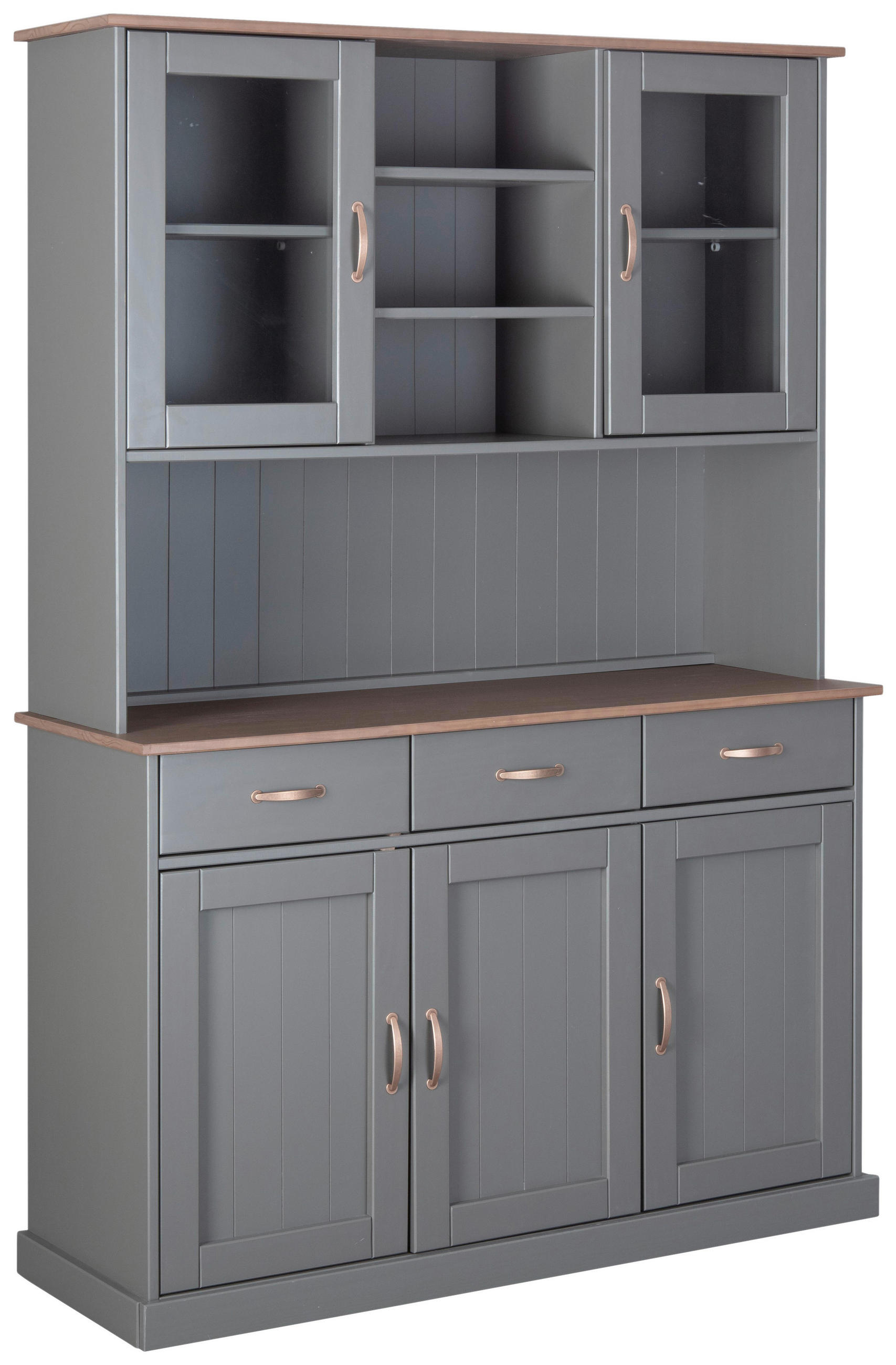 E-shop P & B PRÍBORNÍK S VITRÍNOU, borovica, hnedá, sivá, 131/190/45 cm